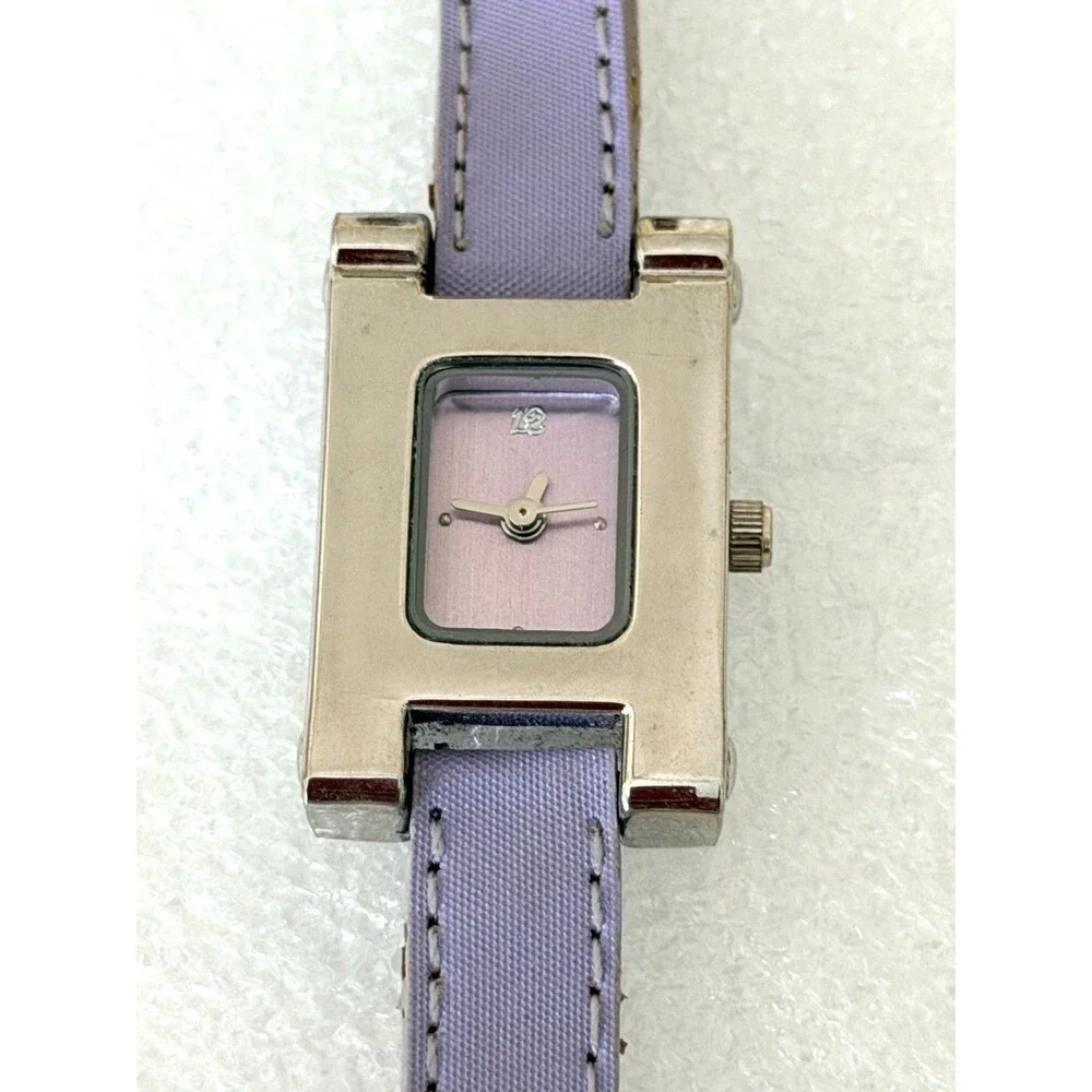 Vintage Lavender H Shape Quartz Watch Silver Tone Purple Dial Slim Strap